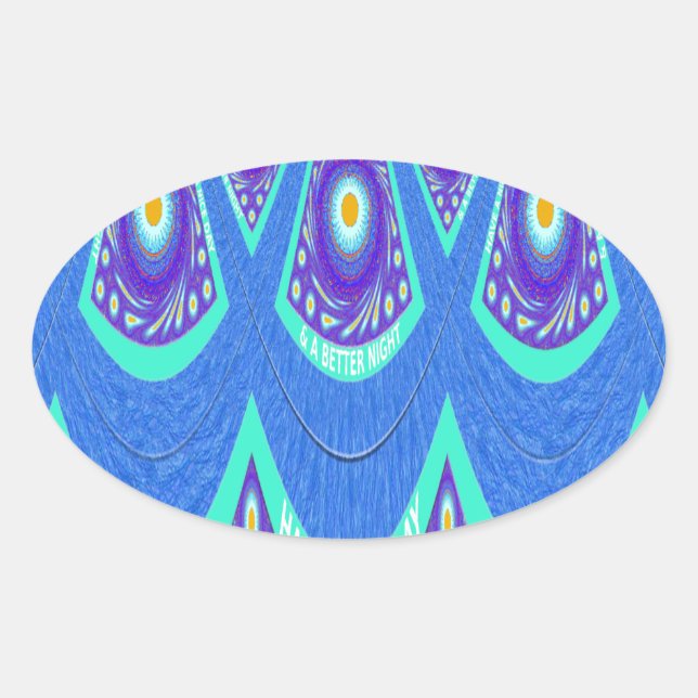 Sticker Ovale Belle Batik Bleu Cyan Bleu Imprimer vectoriel Art (Devant)