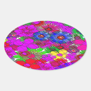 Sticker Ovale Belle couleur Extraordinaire motif floral design