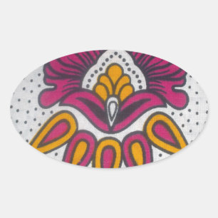 Sticker Ovale Belle Impression d'Art de Motif de Tissu Africain