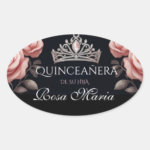 Sticker Ovale Belle Rose de Quinceañera Mexicaine