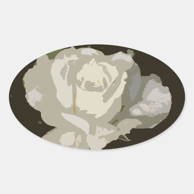Sticker Ovale Belle Rose Florale Dramatique Blanche (Devant)