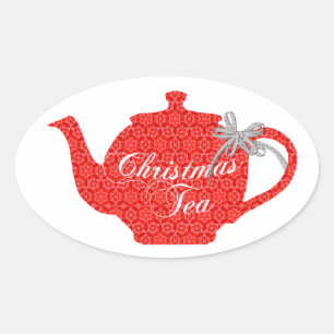 Sticker Ovale Belle théière pour Noël Tea Party