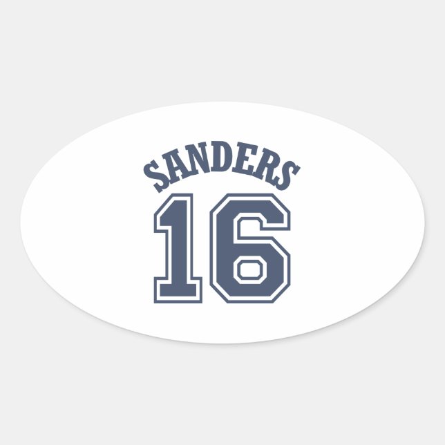 Sticker Ovale Bernie Sanders Sports Jersey Numéro 16 (Devant)