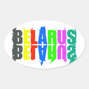 Sticker Ovale Biélorussie Colorful Happy Lettres