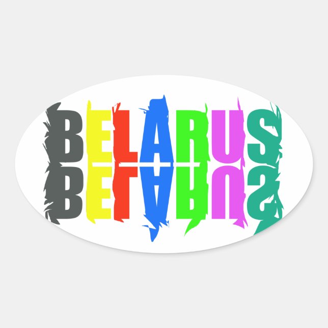 Sticker Ovale Biélorussie Colorful Happy Lettres (Devant)