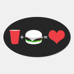 Sticker Ovale bière + hamburger = amour