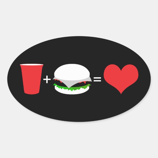 Sticker Ovale bière + hamburger = amour (Devant)