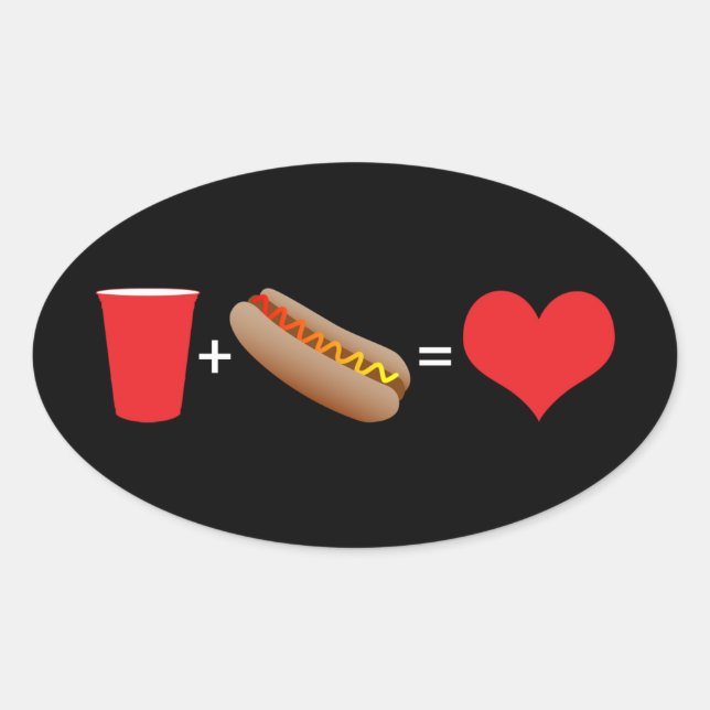 Sticker Ovale bière + hot dog = amour (Devant)