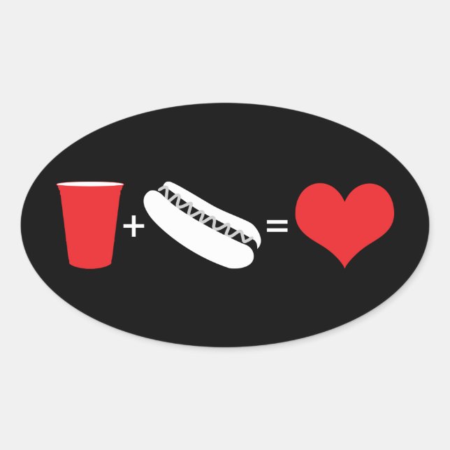 Sticker Ovale bière + hot dogs = amour (Devant)