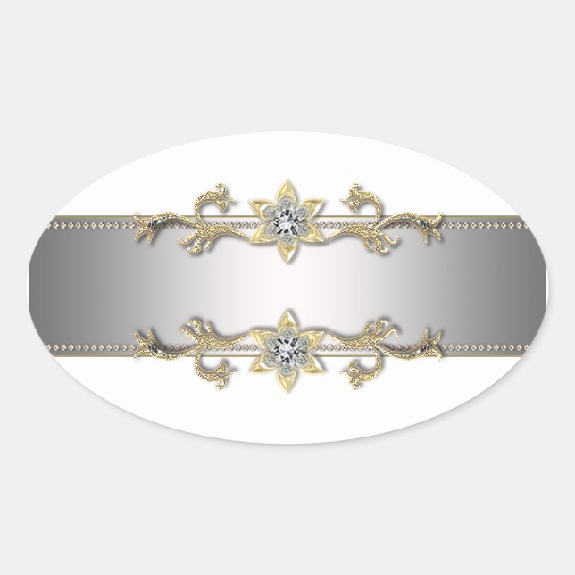 Sticker Ovale Bijou d'or d'argent blanc Sceau d'enveloppe élégan (Devant)