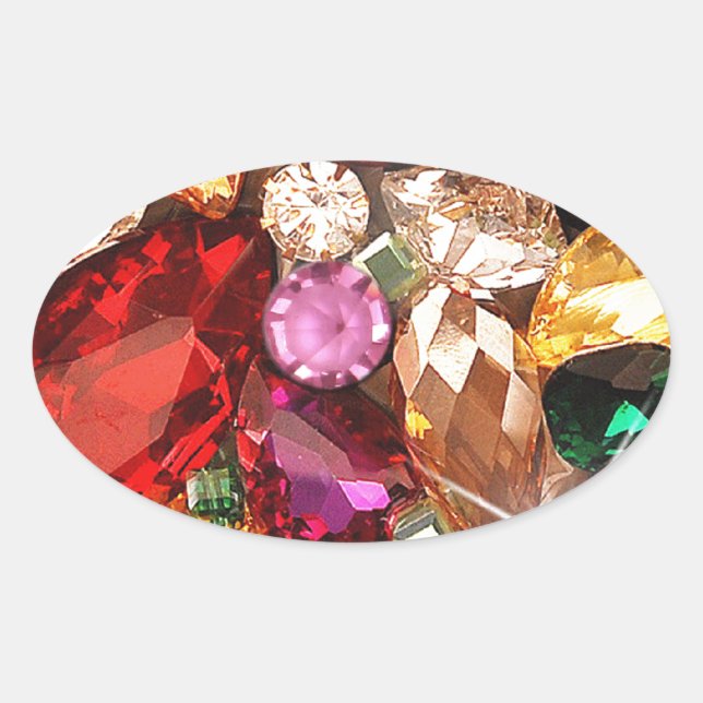 Sticker Ovale Bijoux Bijoux étincelante Gemmes couleur (Devant)