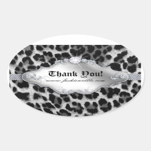 Sticker Ovale Bijoux Leopard de mode Noir blanc noir