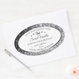 Sticker Ovale Bijoux Parties scintillant argent blanc Logo Étiqu