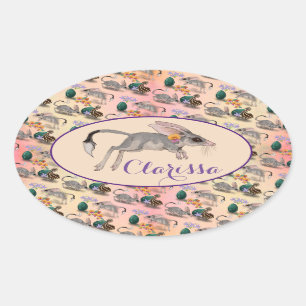 Sticker Ovale Bilby de Pâques et Fleurs australiennes Nom perso