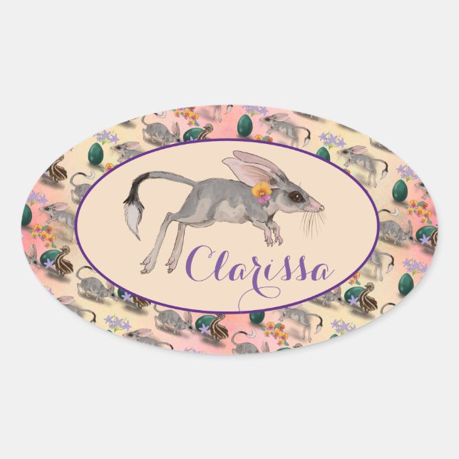 Sticker Ovale Bilby de Pâques et Fleurs australiennes Nom person (Devant)