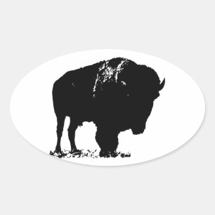 Sticker Ovale Bison de bison noir et blanc Pop Art