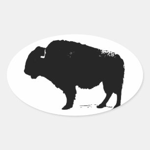 Sticker Ovale Bison de Buffalo Art noir et blanc