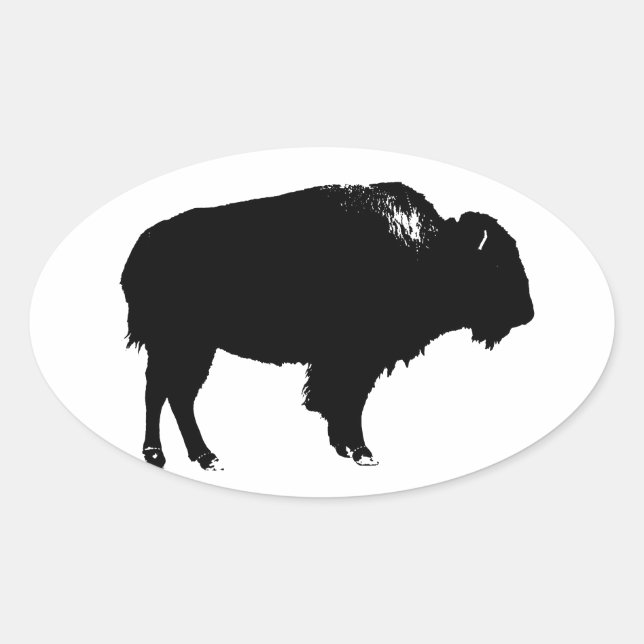 Sticker Ovale Bison noir et blanc Silhouette Pop Art (Devant)