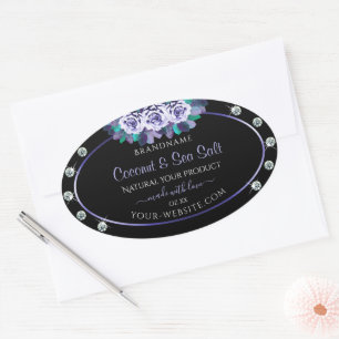 Sticker Ovale Black Blue Rose Emballage de produits Diamants Éti