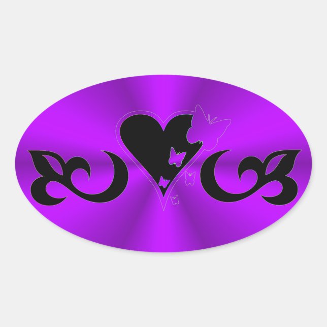 Sticker Ovale Black Lily Heart et Papillon sur Rainbow (Devant)