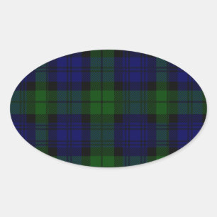 Sticker Ovale Black Watch Tartan bleu vert Plaid