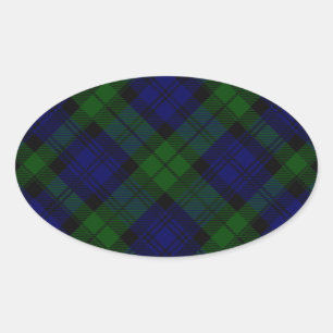 Sticker Ovale Black Watch Tartan bleu vert Plaid