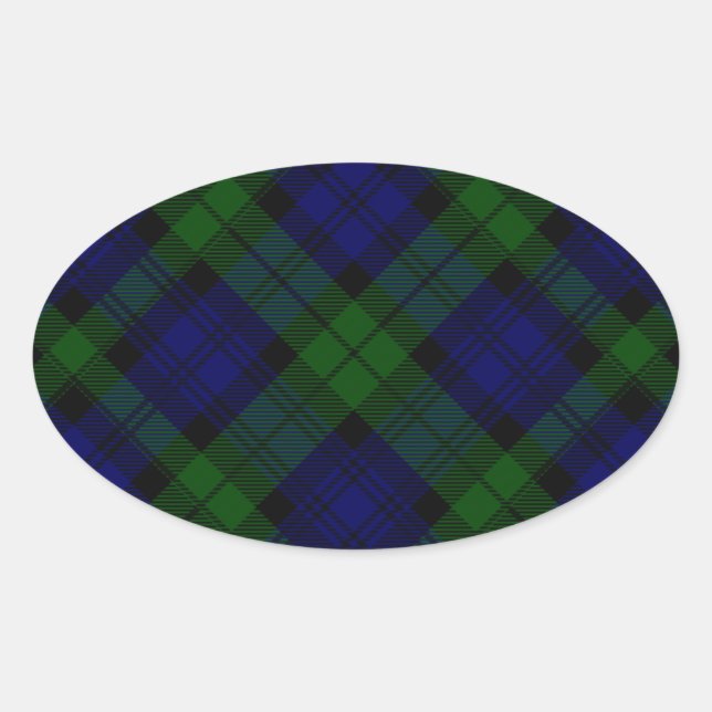 Sticker Ovale Black Watch Tartan bleu vert Plaid (Devant)