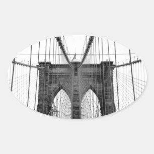 Sticker Ovale Black White Brooklyn Bridge New York