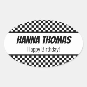 Sticker Ovale Black White Check Motif Racing thème Anniversaire