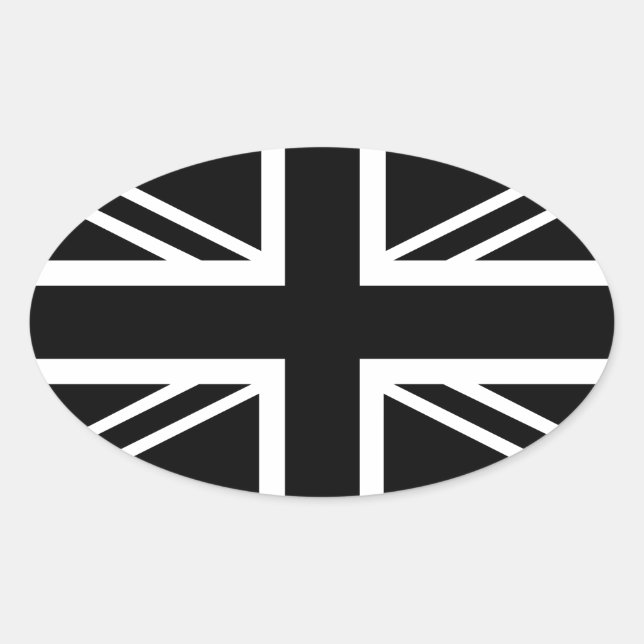 Sticker Ovale BLack & White Classic Union Jack British(UK) Flag (Devant)