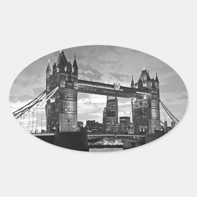 Sticker Ovale Black White London Tower Bridge UK Travel (Devant)