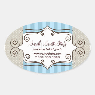 Sticker Ovale Bleu doux et Pois