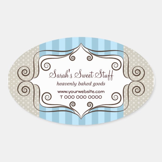 Sticker Ovale Bleu doux et Pois (Devant)