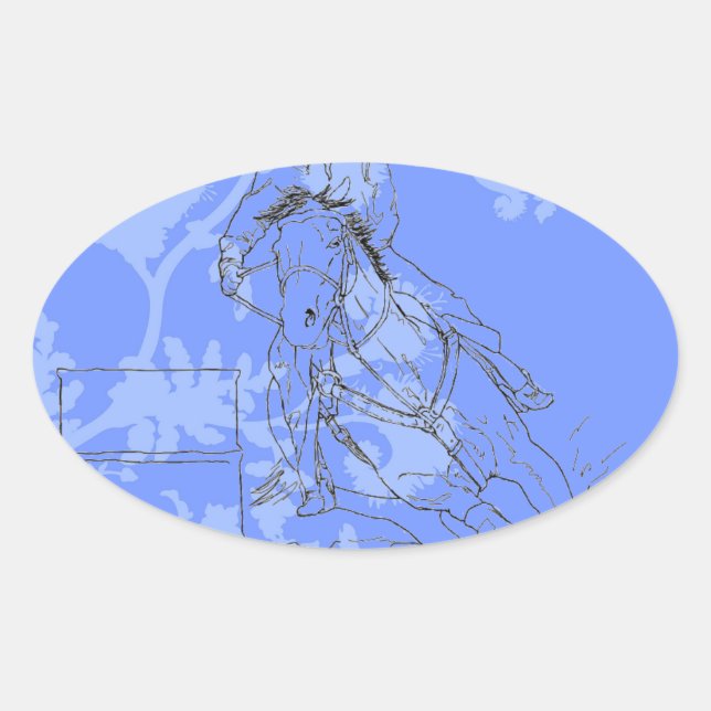 Sticker Ovale Bleu-Fleur Barrel Racer (Devant)