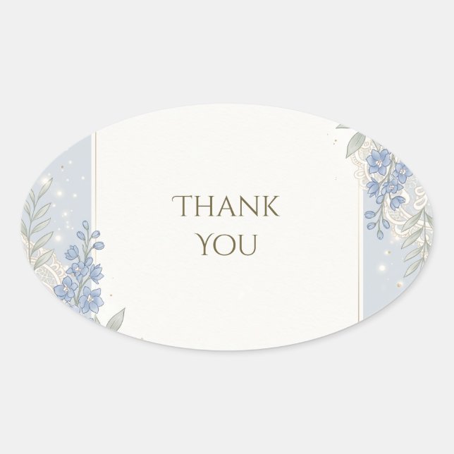 Sticker Ovale Bleu Fleur de Ne m'oubliez pas Dentelle Merci Oval (Devant)