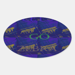 Sticker Ovale Bleu français "Let's Go Zebra" Abstrait
