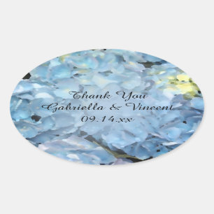 Sticker Ovale Bleu Hydrangea Fleur Mariage Merci Favoriser Tags