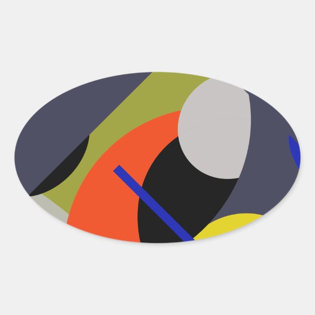 Sticker Ovale Bleu jaune Art Abstrait (Devant)