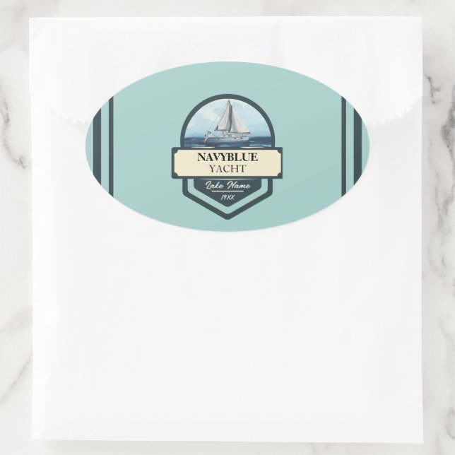Sticker Ovale Bleu Marine Ancre nautique club bateau marina (Sac)