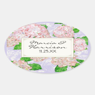 Sticker Ovale Blue Hydrangea Lace Floral Mariages Élégants