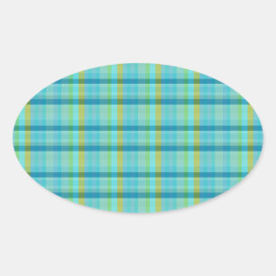 Sticker Ovale Blue Plaid par Shirley Taylor