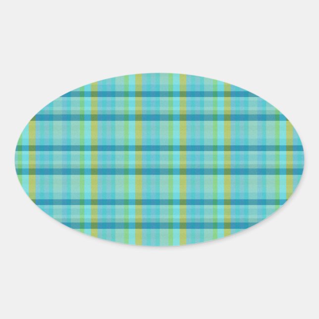 Sticker Ovale Blue Plaid par Shirley Taylor (Devant)