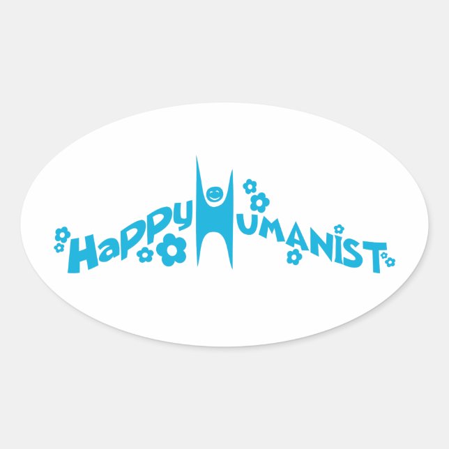 Sticker Ovale Blue Super Happy Humaniste (Devant)