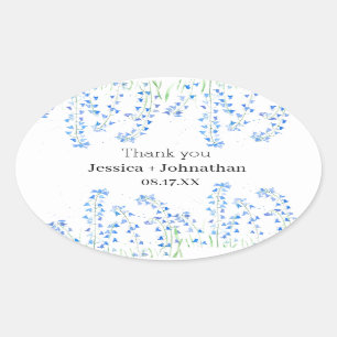 Sticker Ovale Bluebells Rustique Blue Floral Merci Favoriser