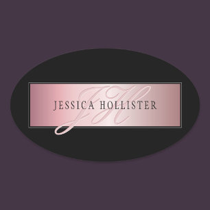 Sticker Ovale Blush Élégant Faux Or Rose Nom & Initiales