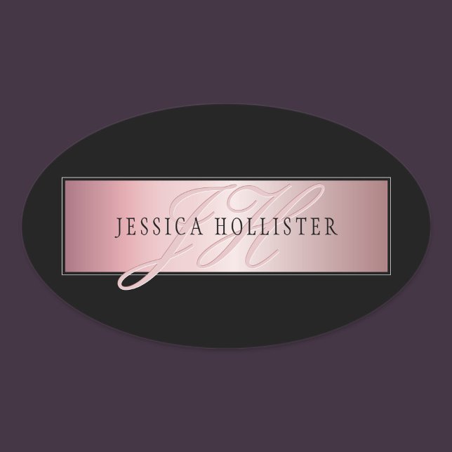 Sticker Ovale Blush Élégant Faux Or Rose | Nom & Initiales (Créateur téléchargé)