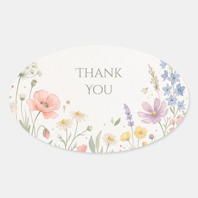 Sticker Ovale Blush Wildflower Meadow Merci (Devant)