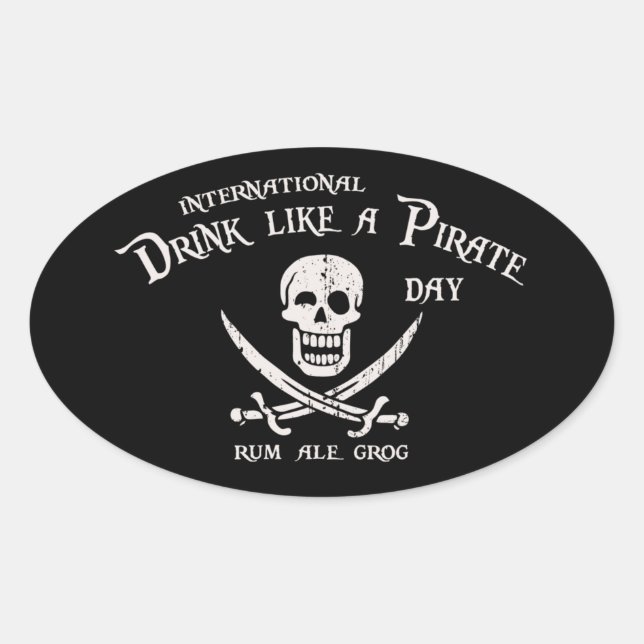 Sticker Ovale Boire comme un pirate (Devant)