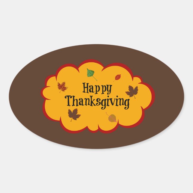 Sticker Ovale Bon thanksgiving, couleurs d'automne, (Devant)