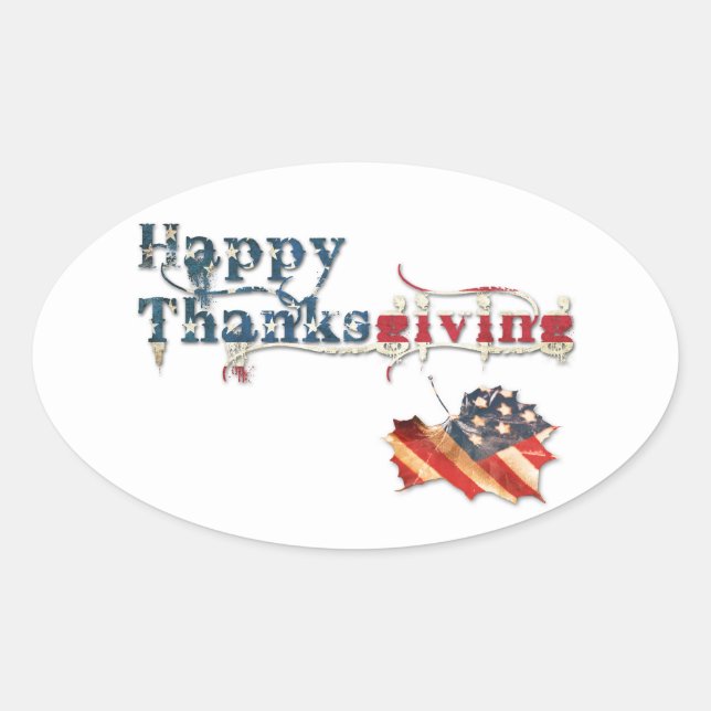 Sticker Ovale bon thanksgiving (drapeau d'automne) (Devant)